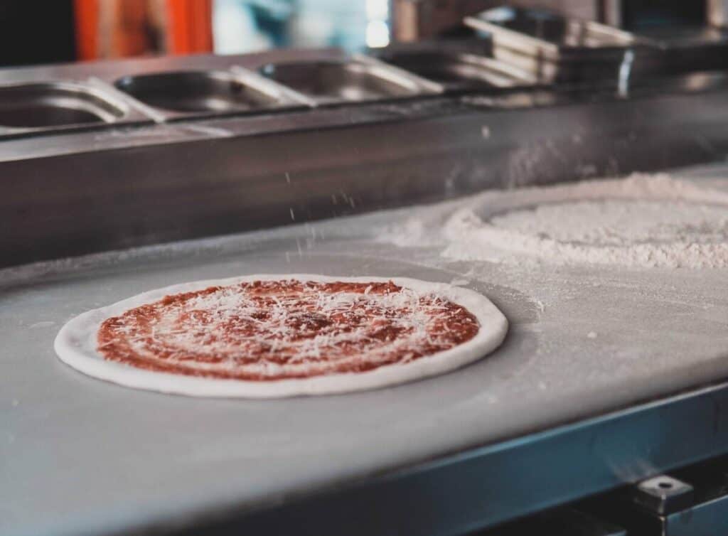 A pizza dough on a counter