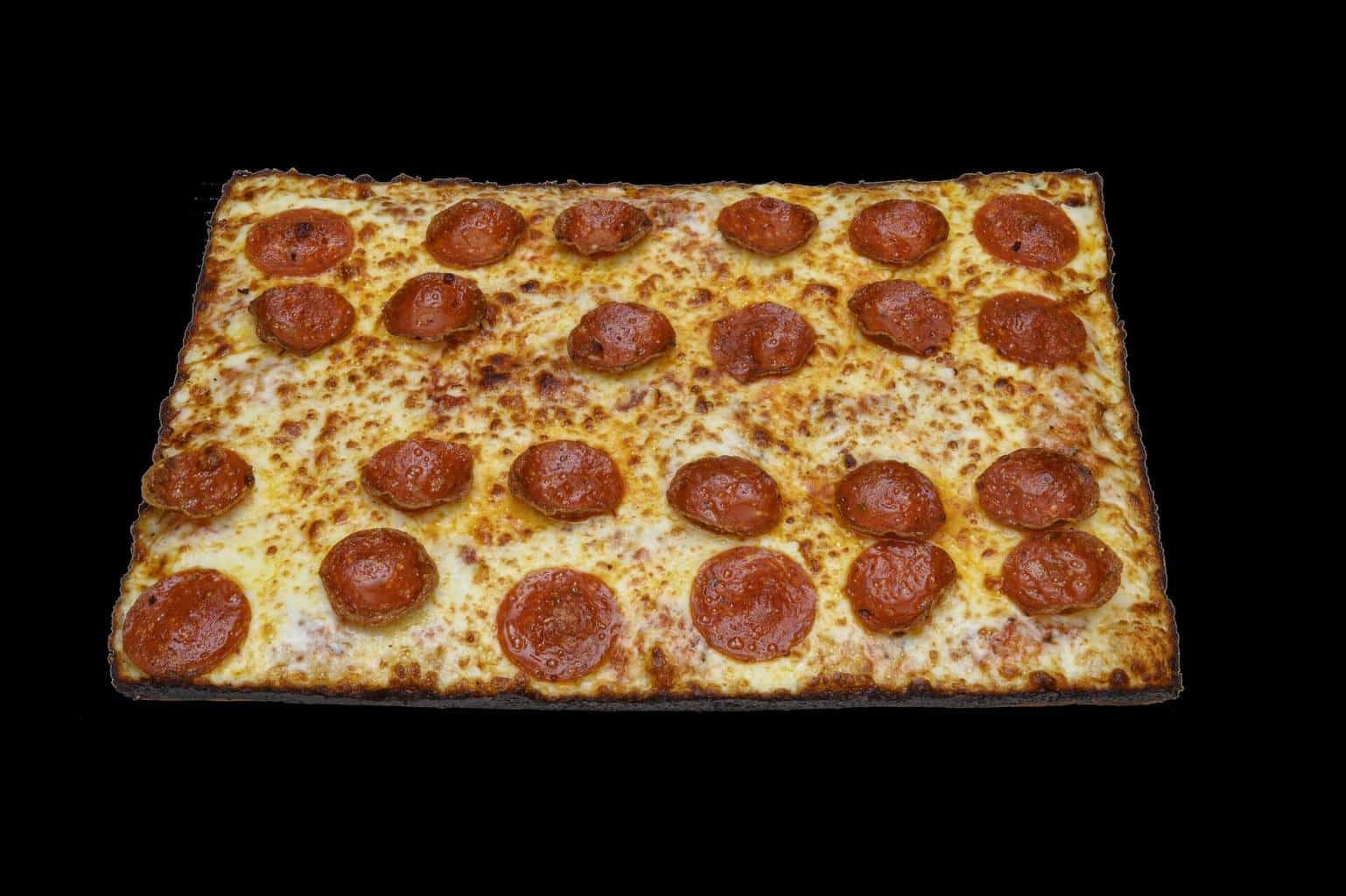 Square-shaped pepperoni pizza