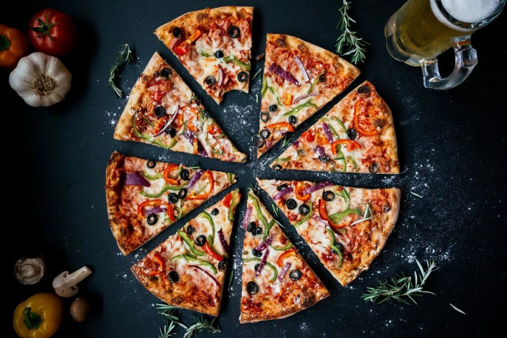  Pizza cut into eight slices